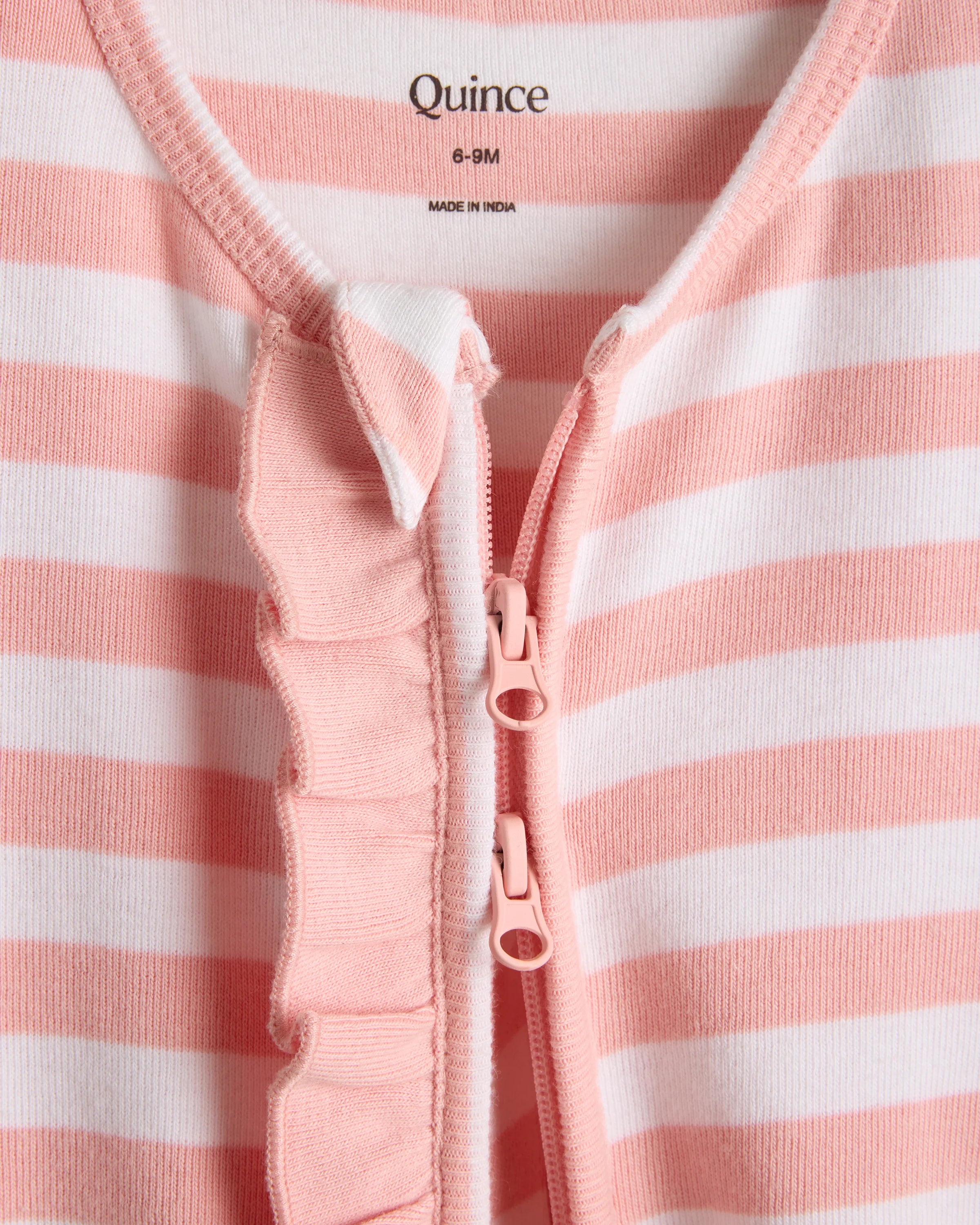 100% Organic Cotton Ruffle Footie - 0-3M / Pink Stripe Secondary image