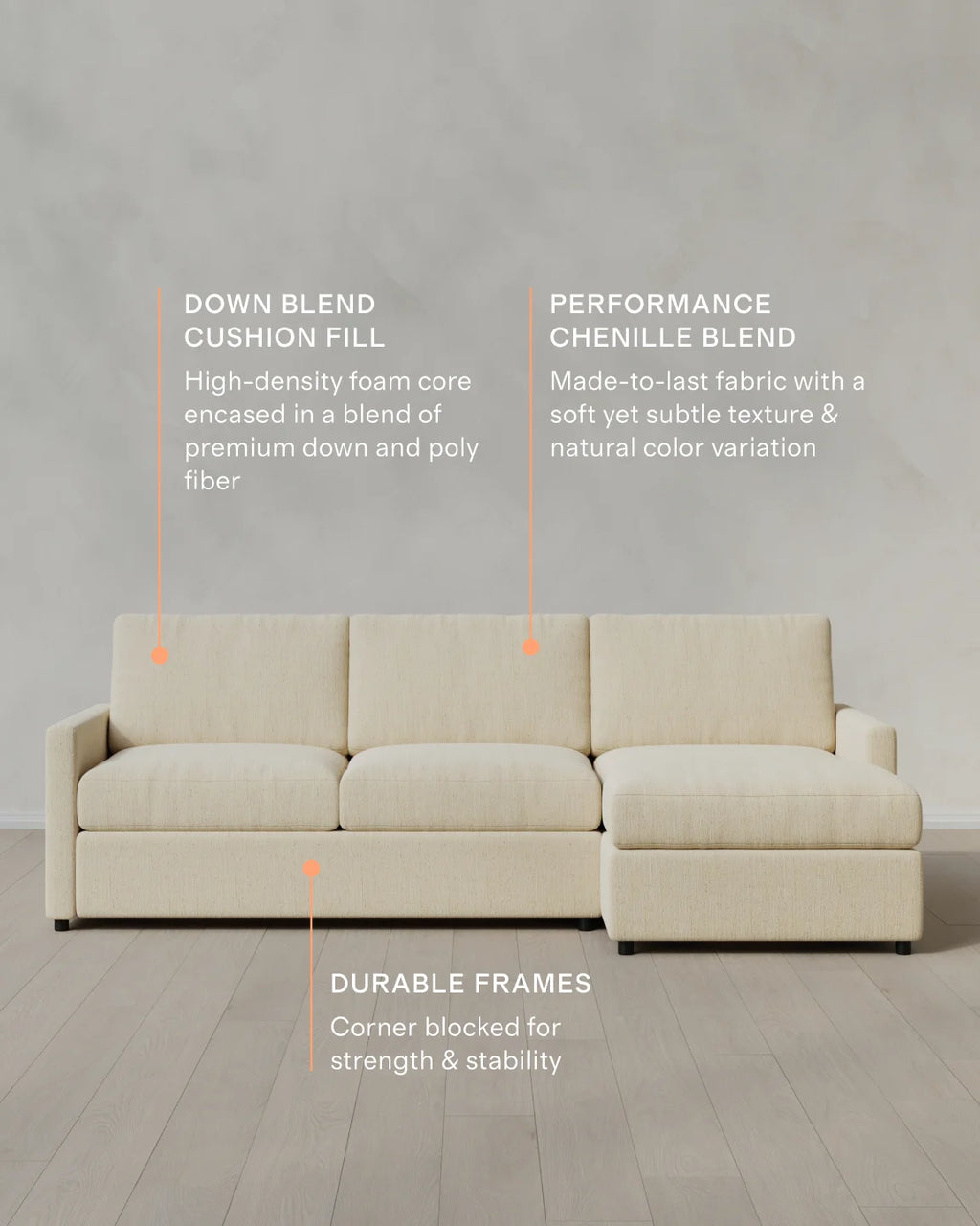 Brennan Performance Chenille Linen Blend Chaise Sectional - Right Arm / Snow
