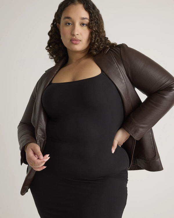 Tencel Rib Knit Maxi Slip Dress - 1X / Black