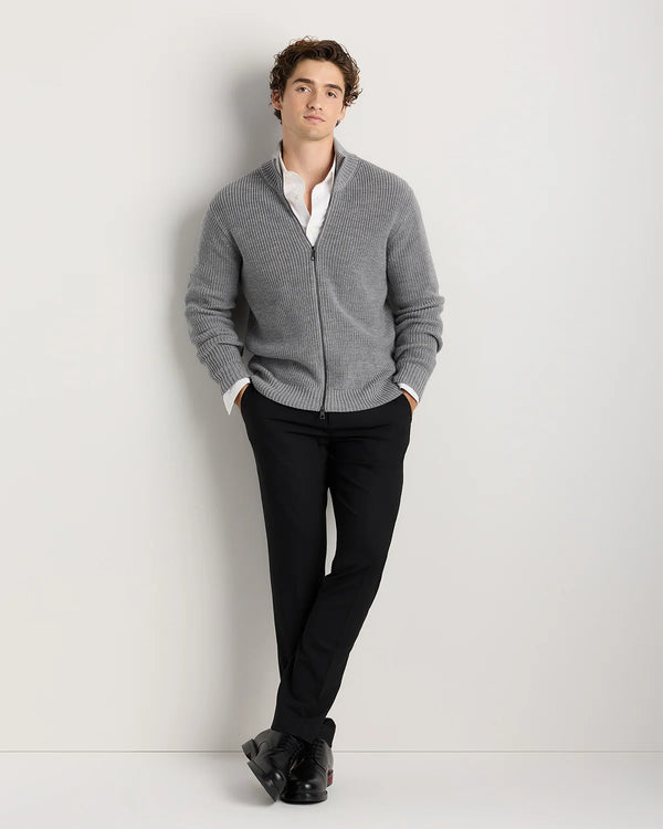Australian Merino Wool Full Zip Sweater - S / Heather Bone