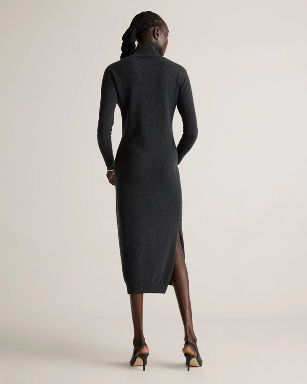 Mongolian Cashmere Turtleneck Midi Sweater Dress - XS / Charcoal