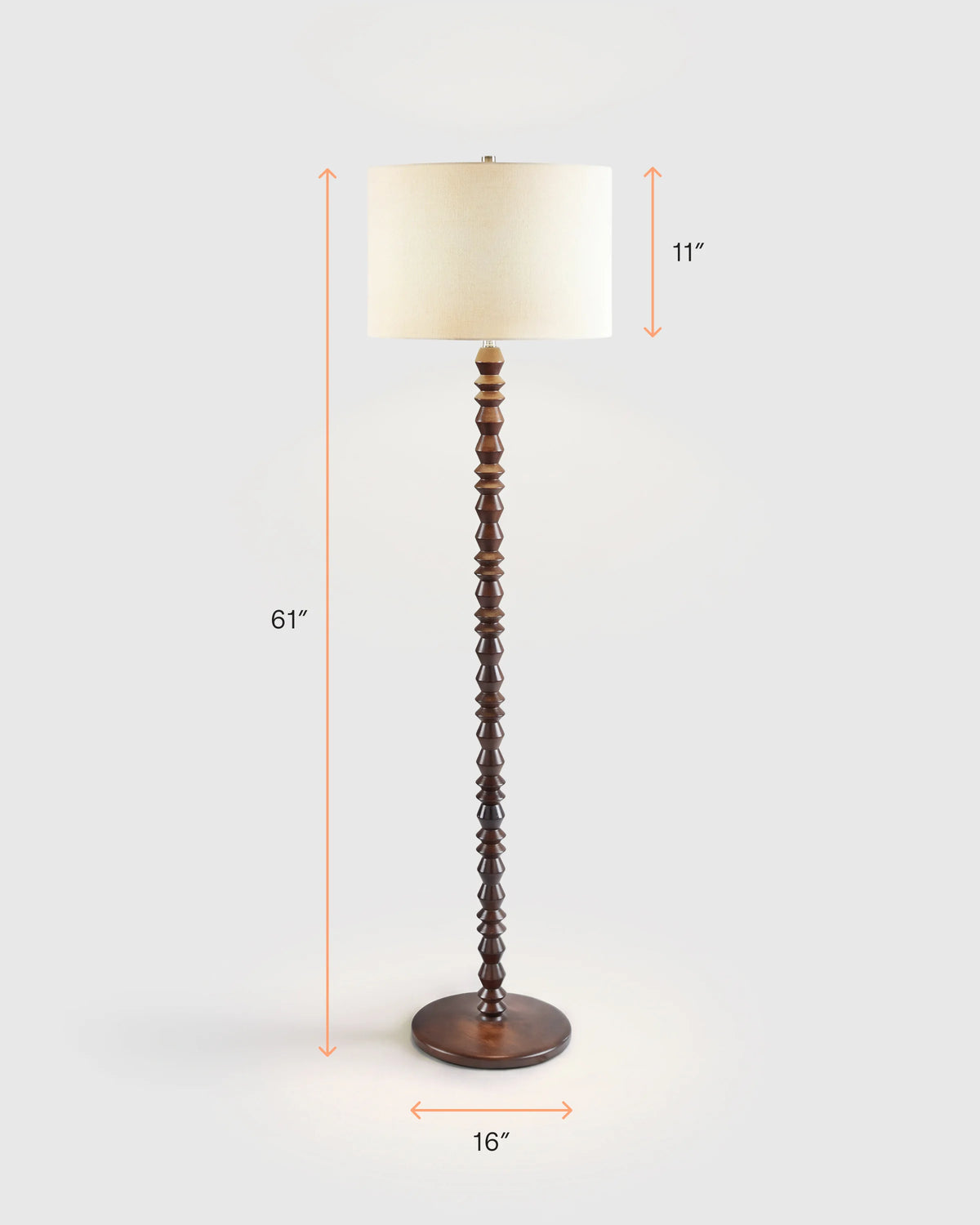 Faceted Wood Floor Lamp with Linen Shade - One Size / Brown