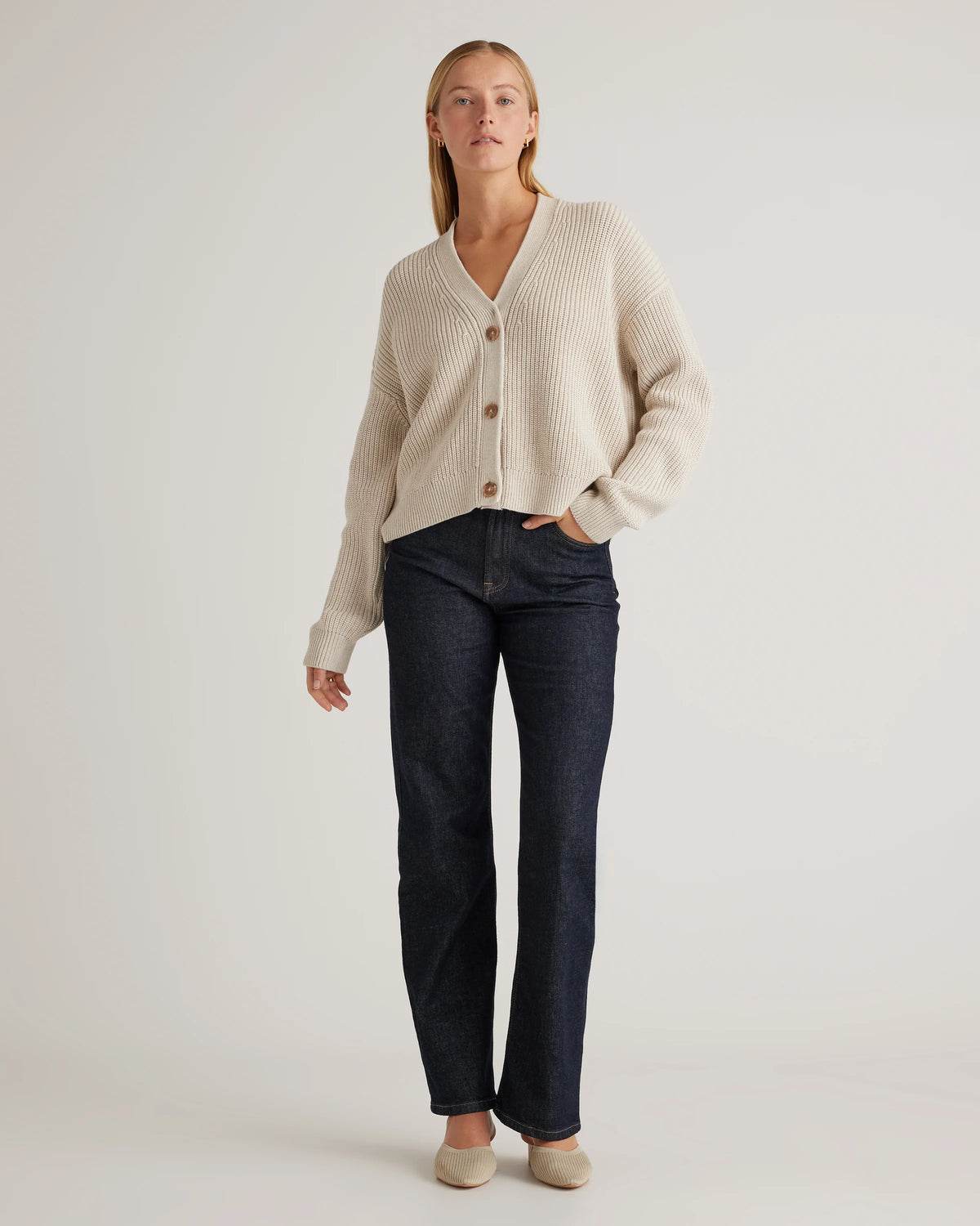 100% Organic Cotton Fisherman Boxy Cropped Cardigan - XS / Sapphire Blue