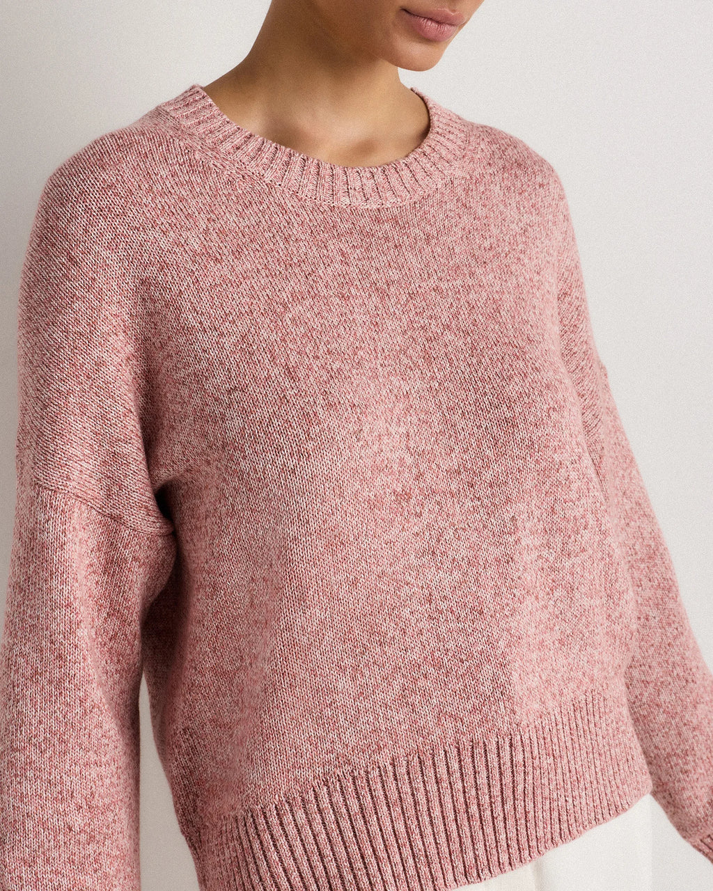 100% Organic Cotton Boyfriend Crew Sweater - XS / Speckled Beige
