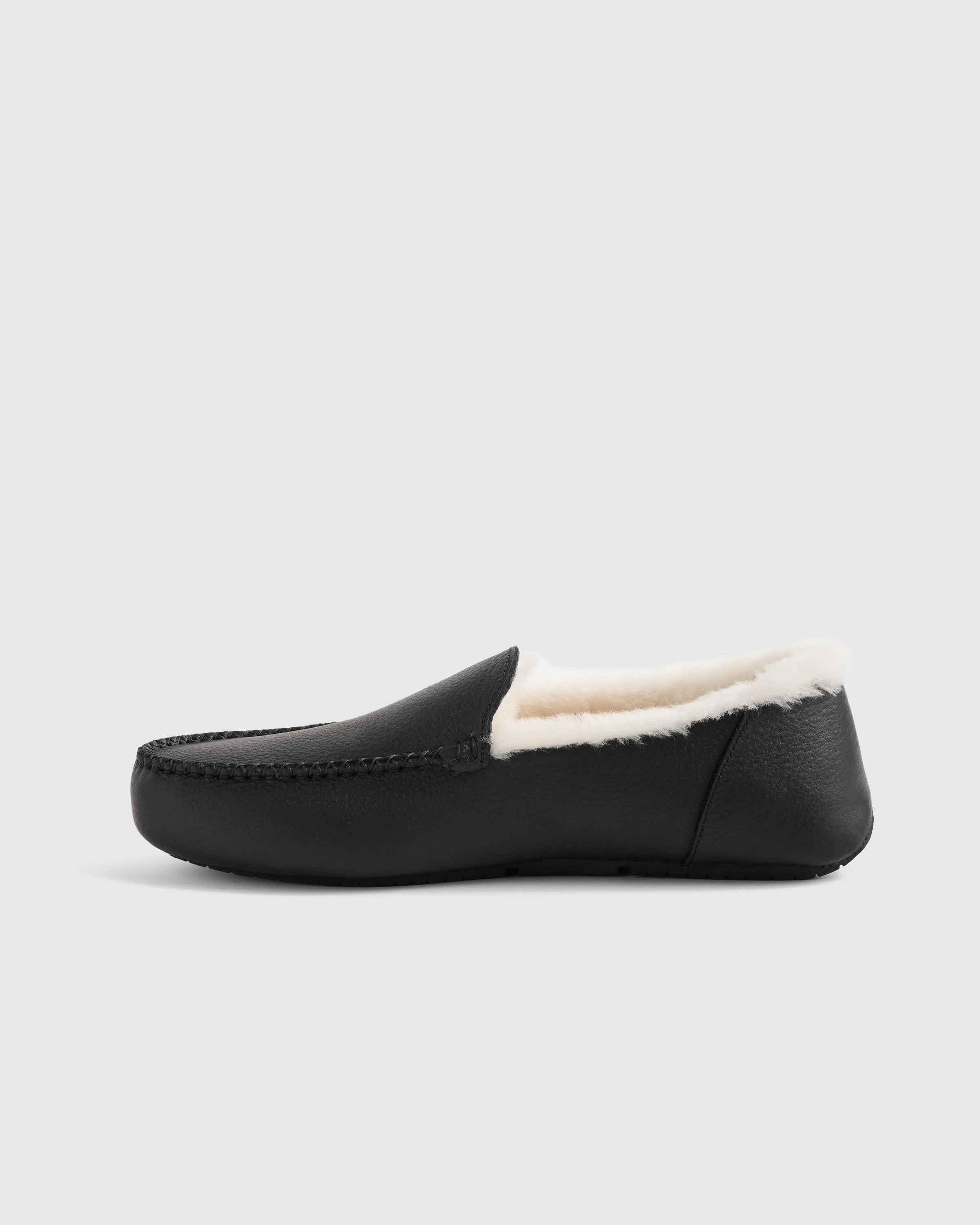 Italian Leather Handstitched Moccasin Slipper - 7 / Black Secondary image
