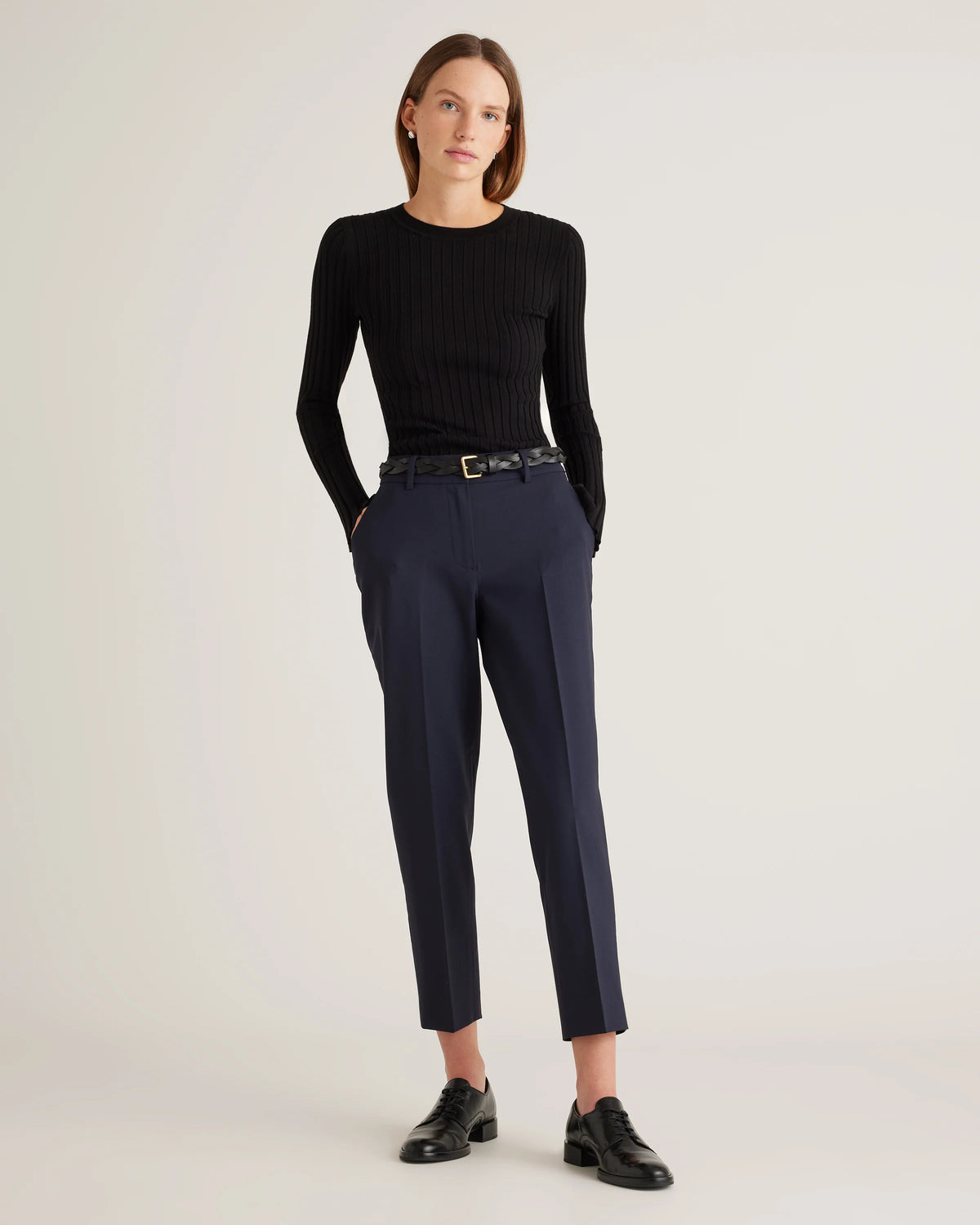 Italian Wool Slim Leg Ankle Pants - 0 / Grey Melange