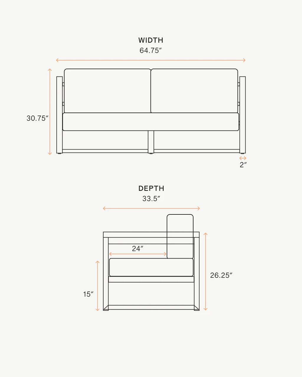 Linear Aluminum Outdoor Sofa - 65" / Dark Charcoal