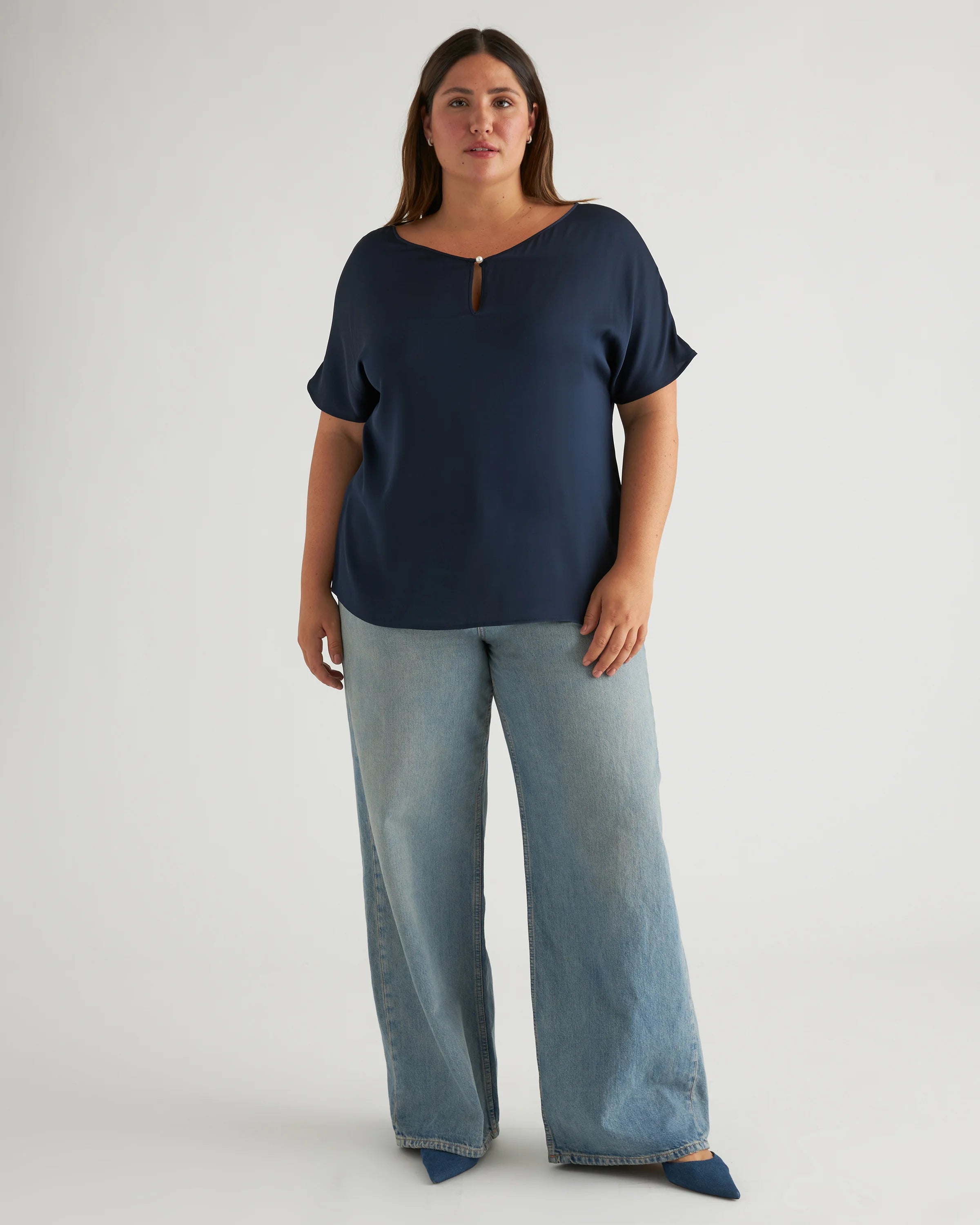 Washable Stretch Silk Reversible V-Neck Blouse - XS / Navy Secondary image