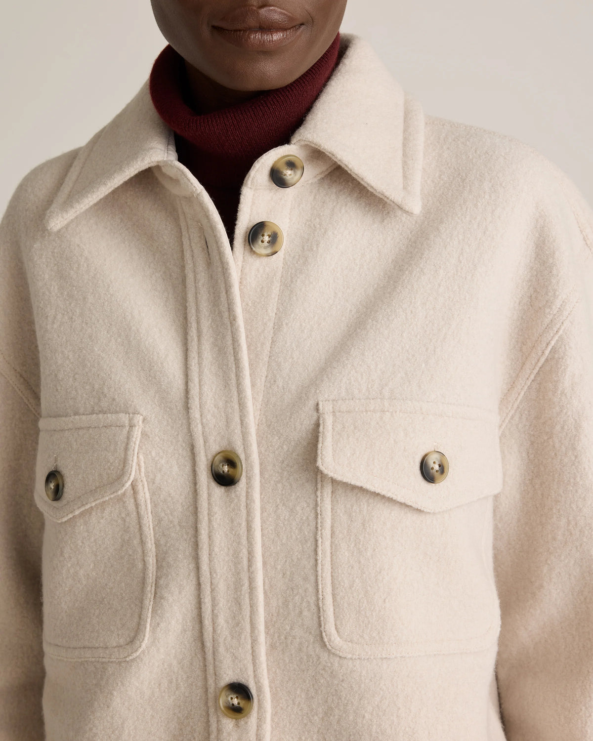 100% Merino Wool Long Shirt Jacket - XS / Heather Bone