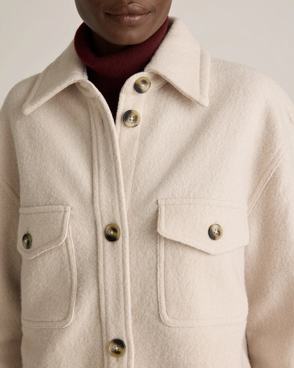 100% Merino Wool Long Shirt Jacket - XS / Heather Bone