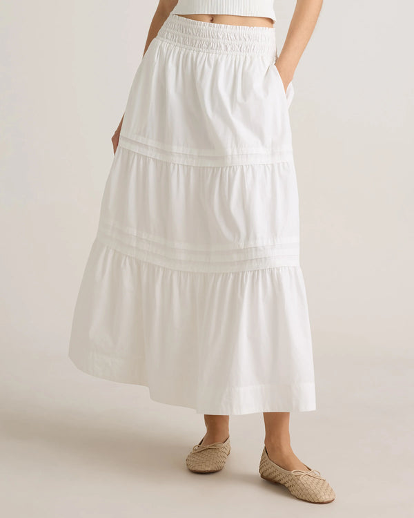 100% Organic Cotton Poplin Tiered Maxi Skirt - XS / Black