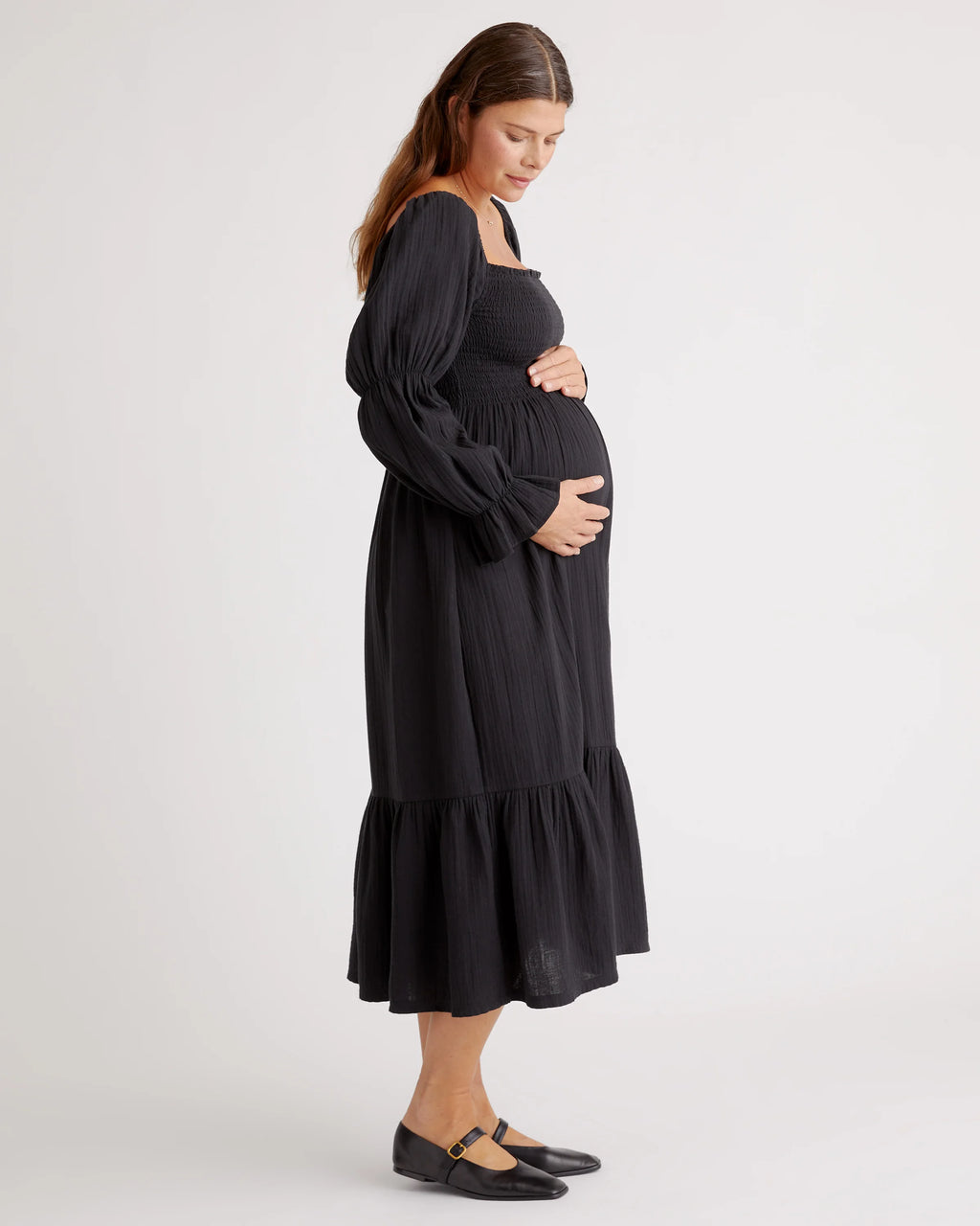 100% Organic Cotton Gauze Maternity Smocked Midi Dress - XS / Wild Cherry