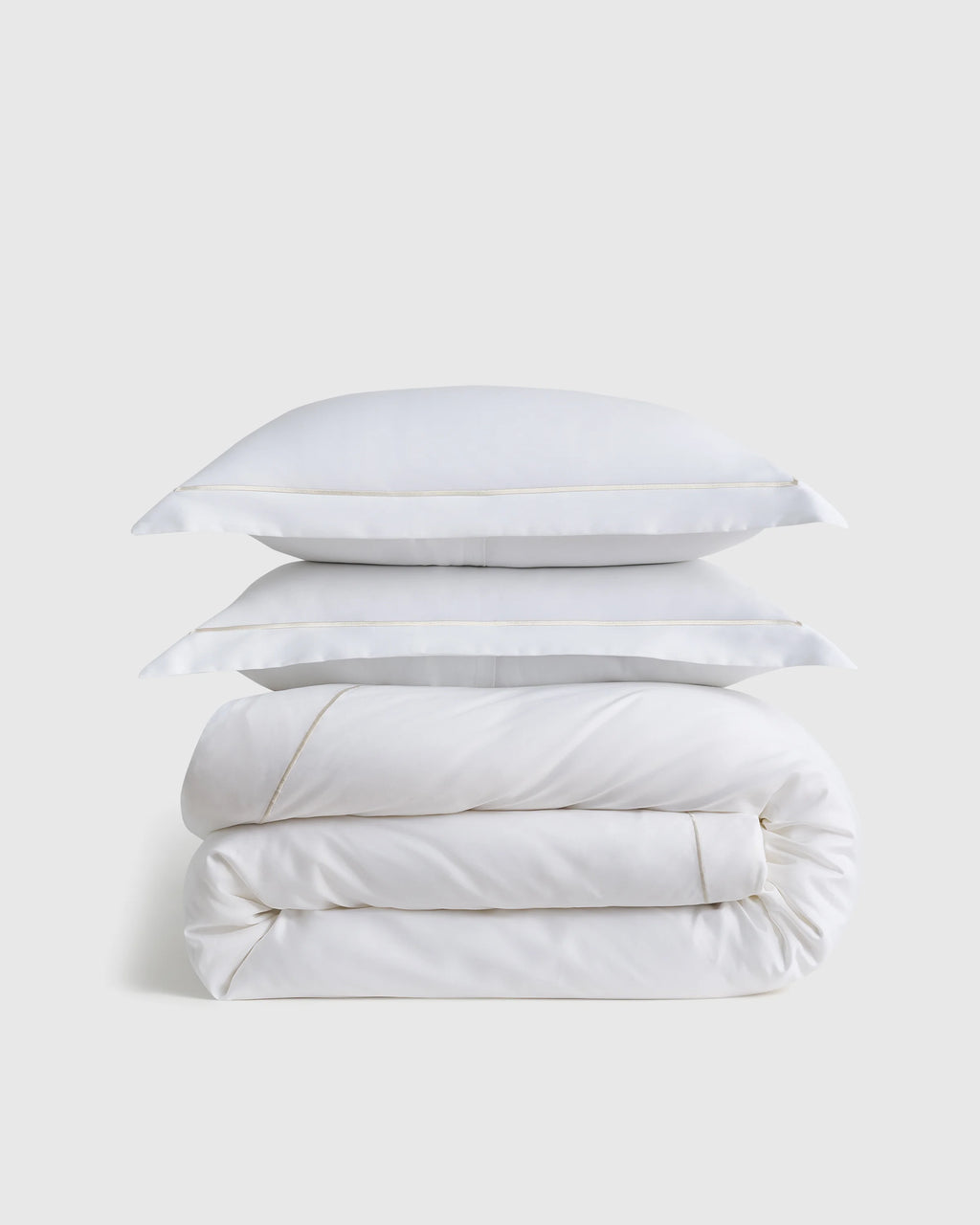 Signature Giza Cotton Sateen Embroidered Duvet Cover Set - Twin / White/Dried Sage