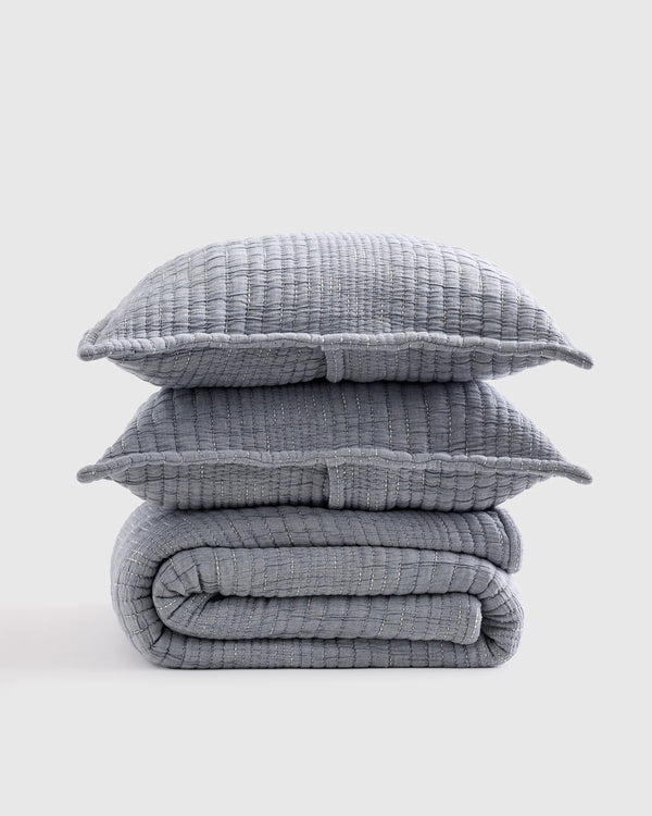 Organic Cotton Channel Stitch Coverlet Set - Twin / Coral Pink