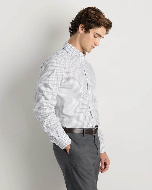 Organic Cotton Stretch Poplin Dress Shirt - S / White/Navy Minigrid