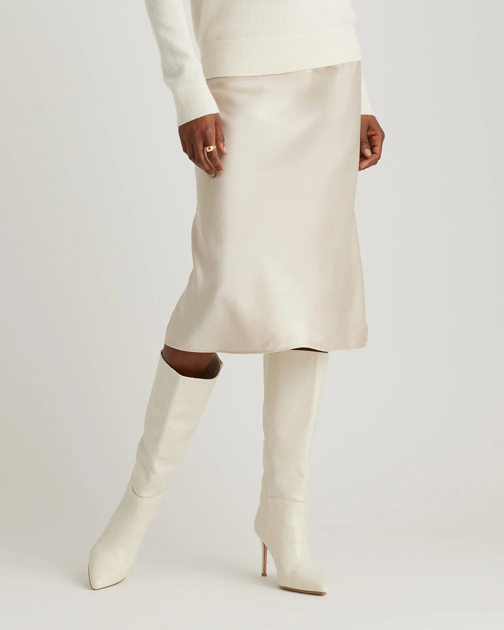 100% Washable Silk Skirt - XS / Champagne
