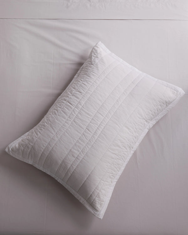 Organic Cotton Stripe Stitch Quilted Sham Set - Standard / White