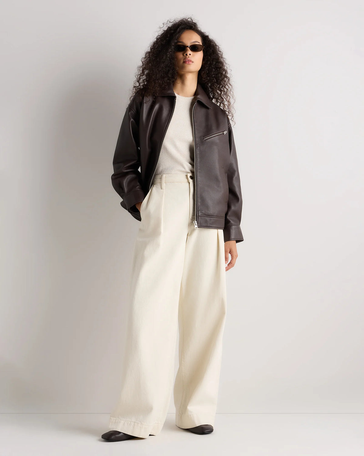 100% Leather Oversized Bomber Jacket - XS / Rich Brown Main image