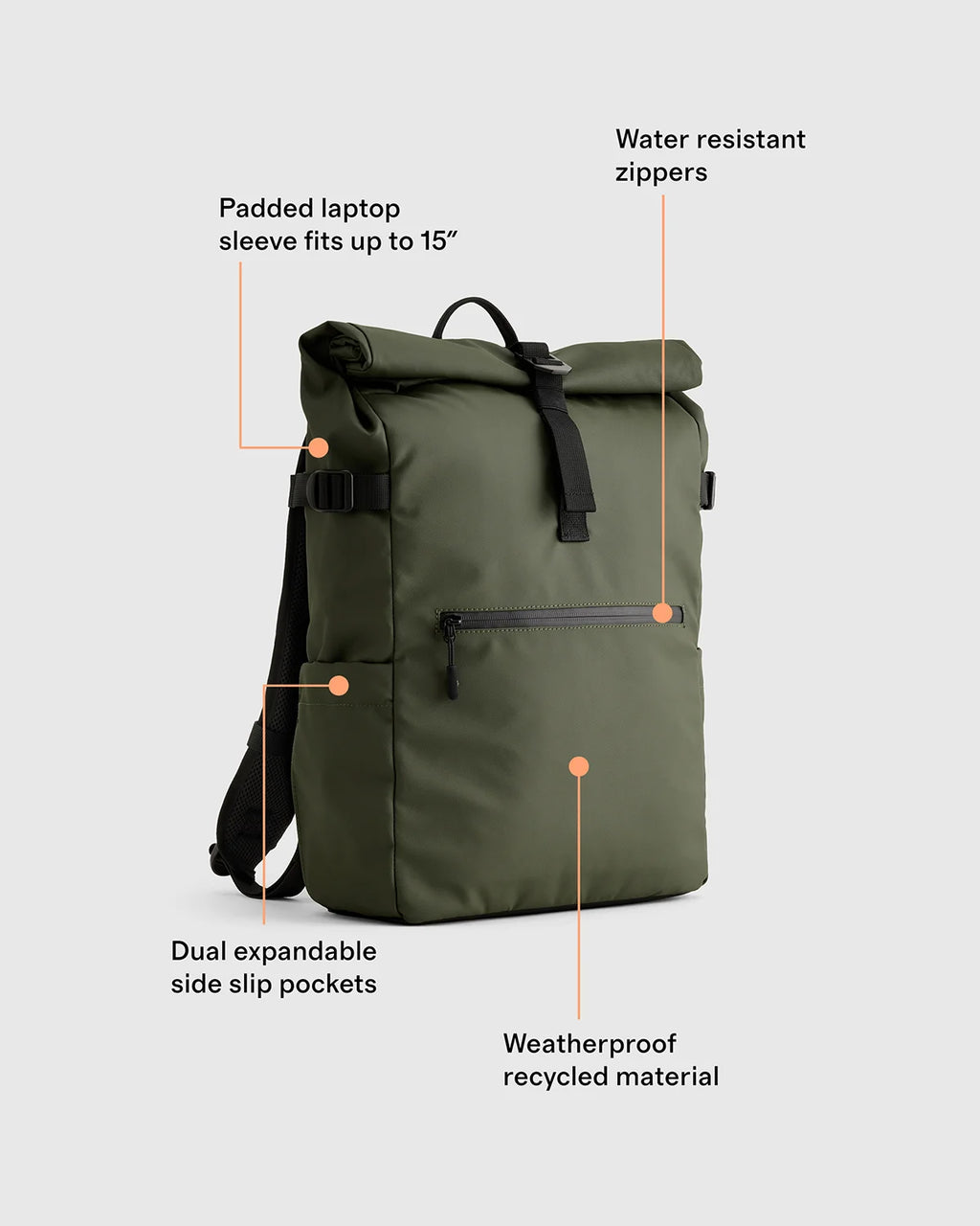 Weather Proof Roll-Top Backpack - One Size / Navy