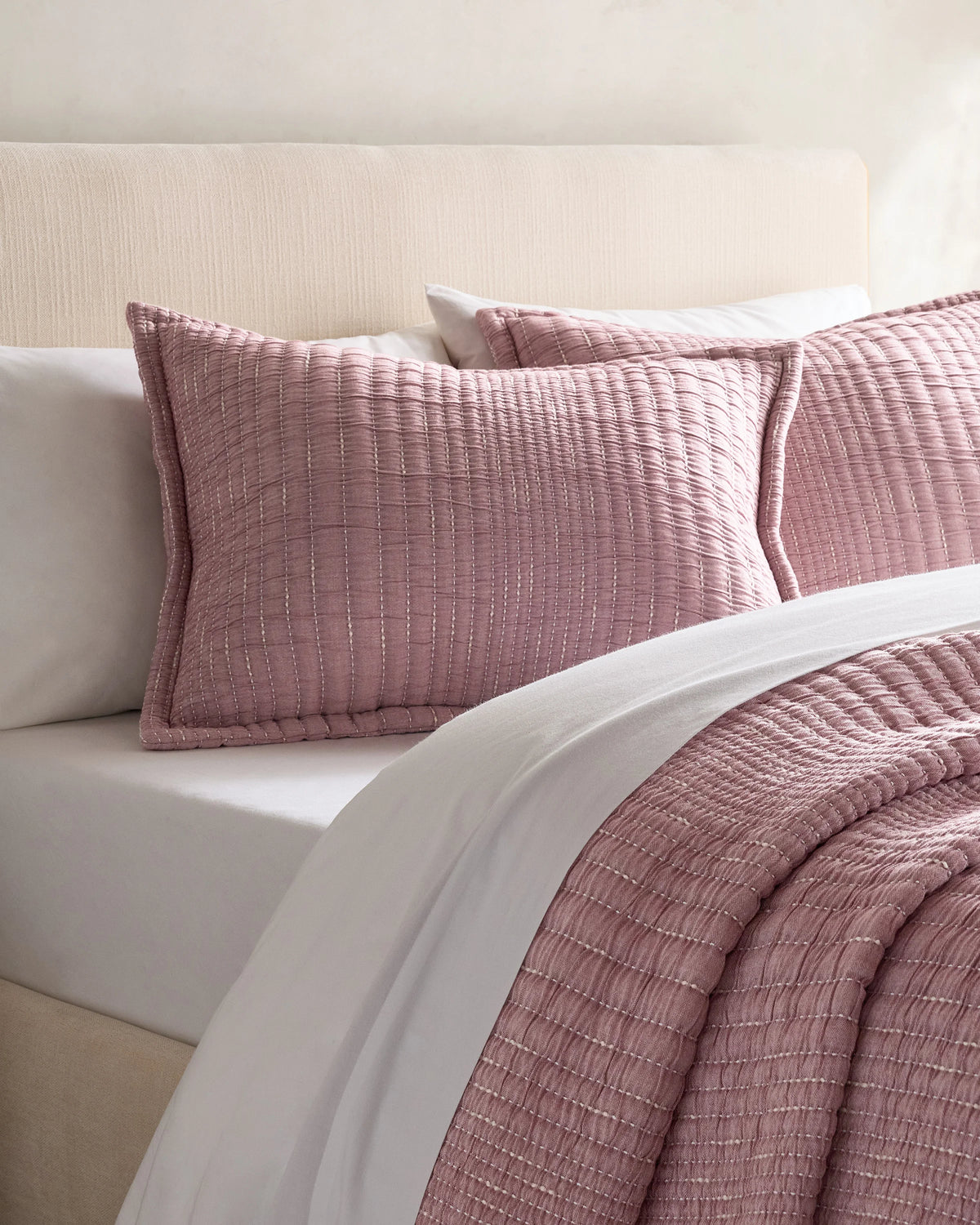 Organic Cotton Channel Stitch Coverlet Set - Twin / Coral Pink