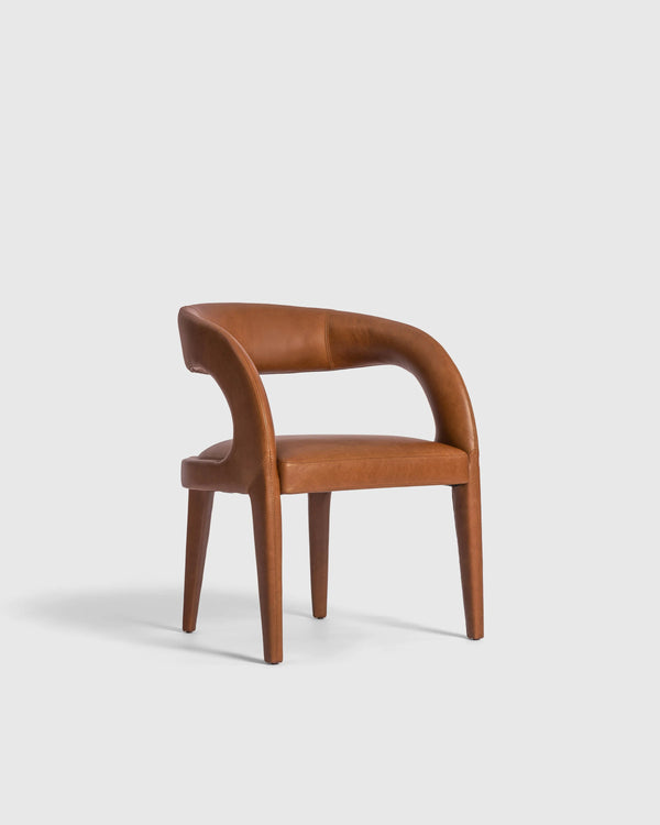 Italian Leather Barrel Back Dining Chair - One Size / Chestnut
