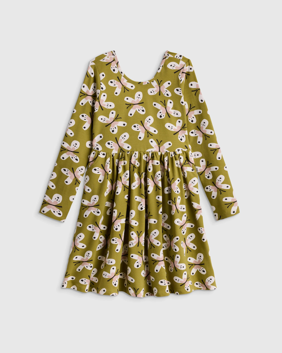 Organic Cotton Long Sleeve Skater Dress - 6 / Red Poppy Garden