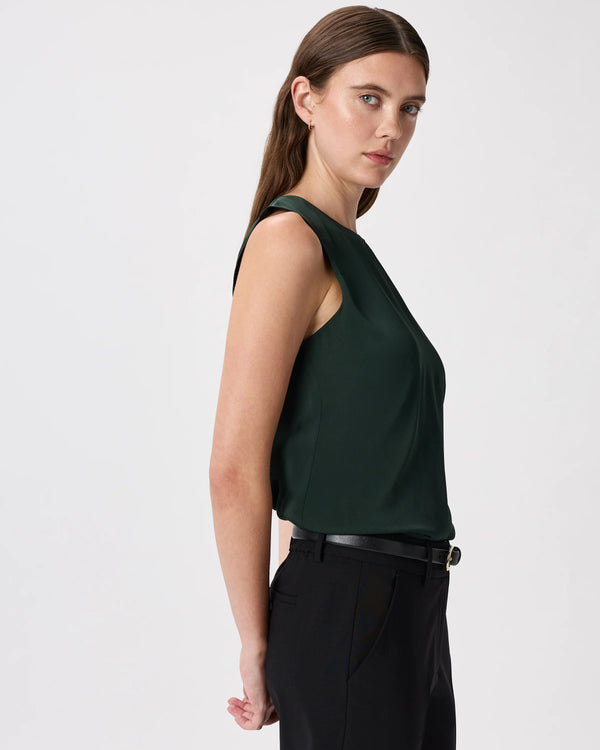 Washable Stretch Silk Shell Tank - XS / Forest Green