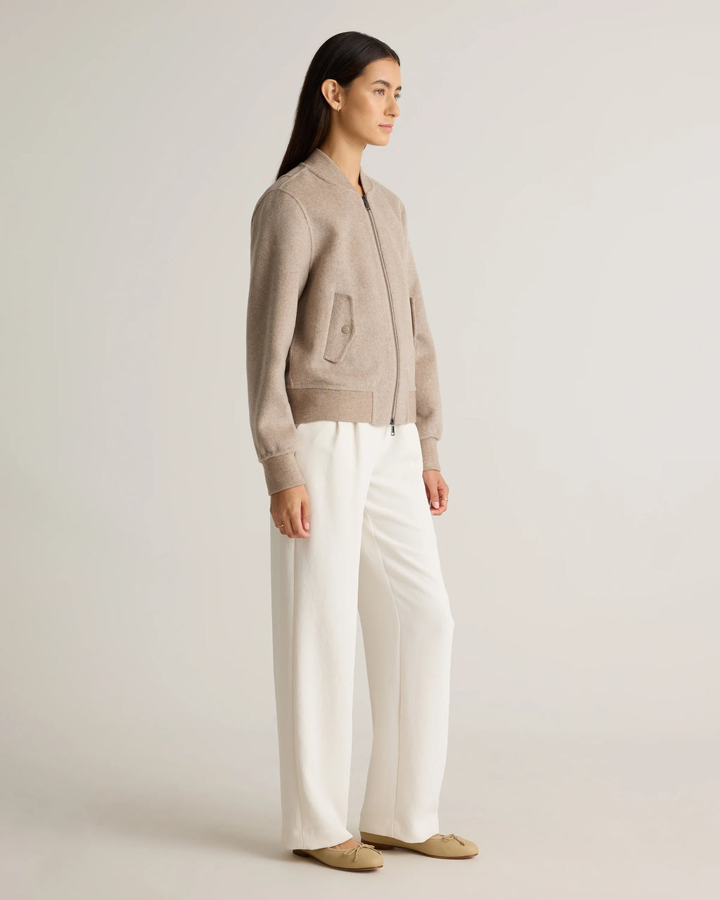 Double-Faced Merino Wool Bomber Jacket - XS / Black