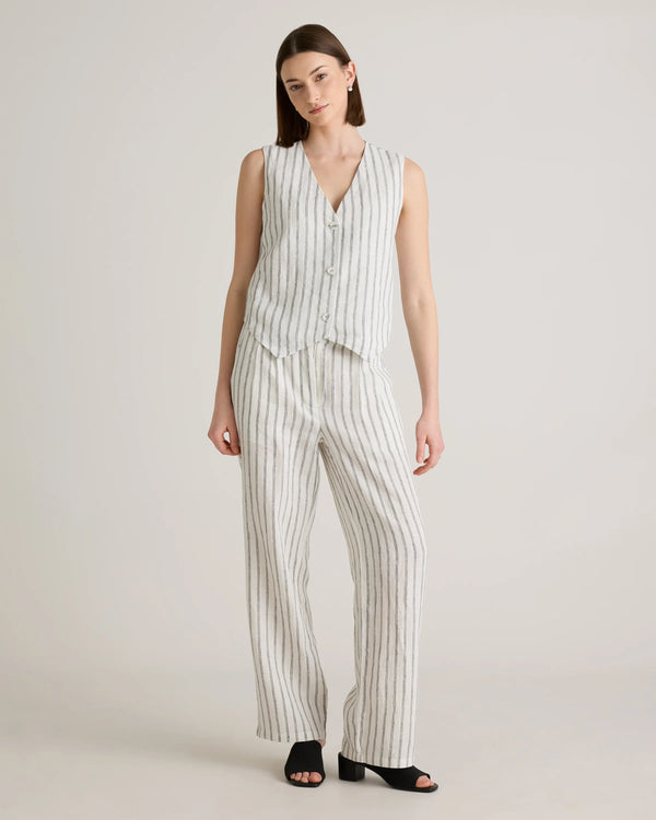 100% European Linen Vest - XS / Blue Pinstripe