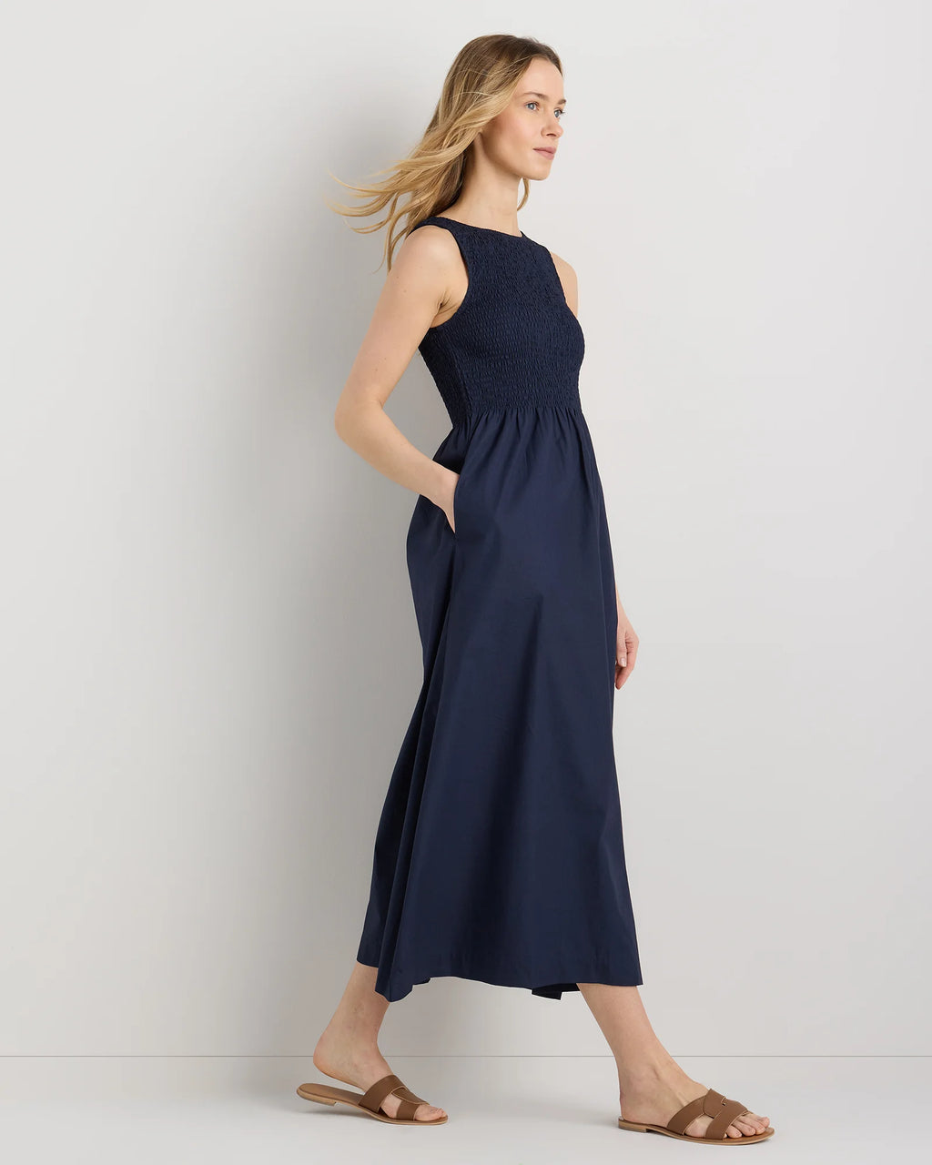 100% Organic Cotton Poplin Boat Neck Maxi Dress - XS / Black