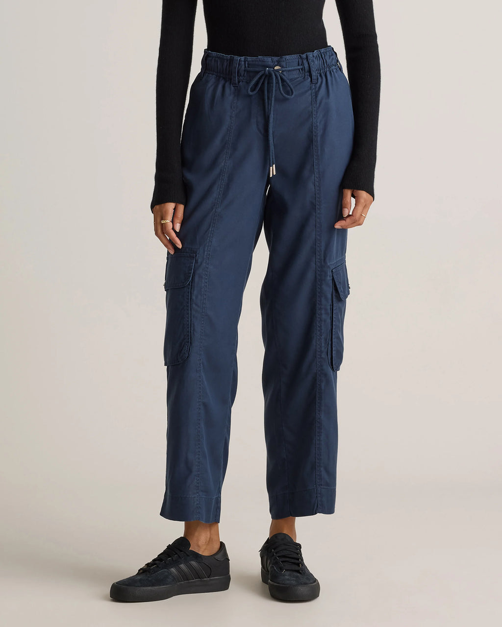 Vintage Wash Tencel Drawstring Cargo Pants - XS / Olive