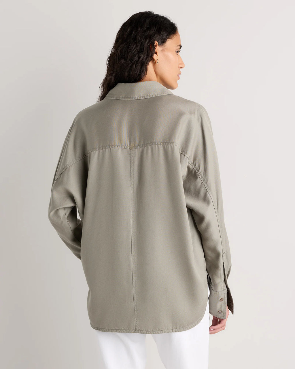 Vintage Wash Tencel Dolman Long Sleeve Shirt - XS / White