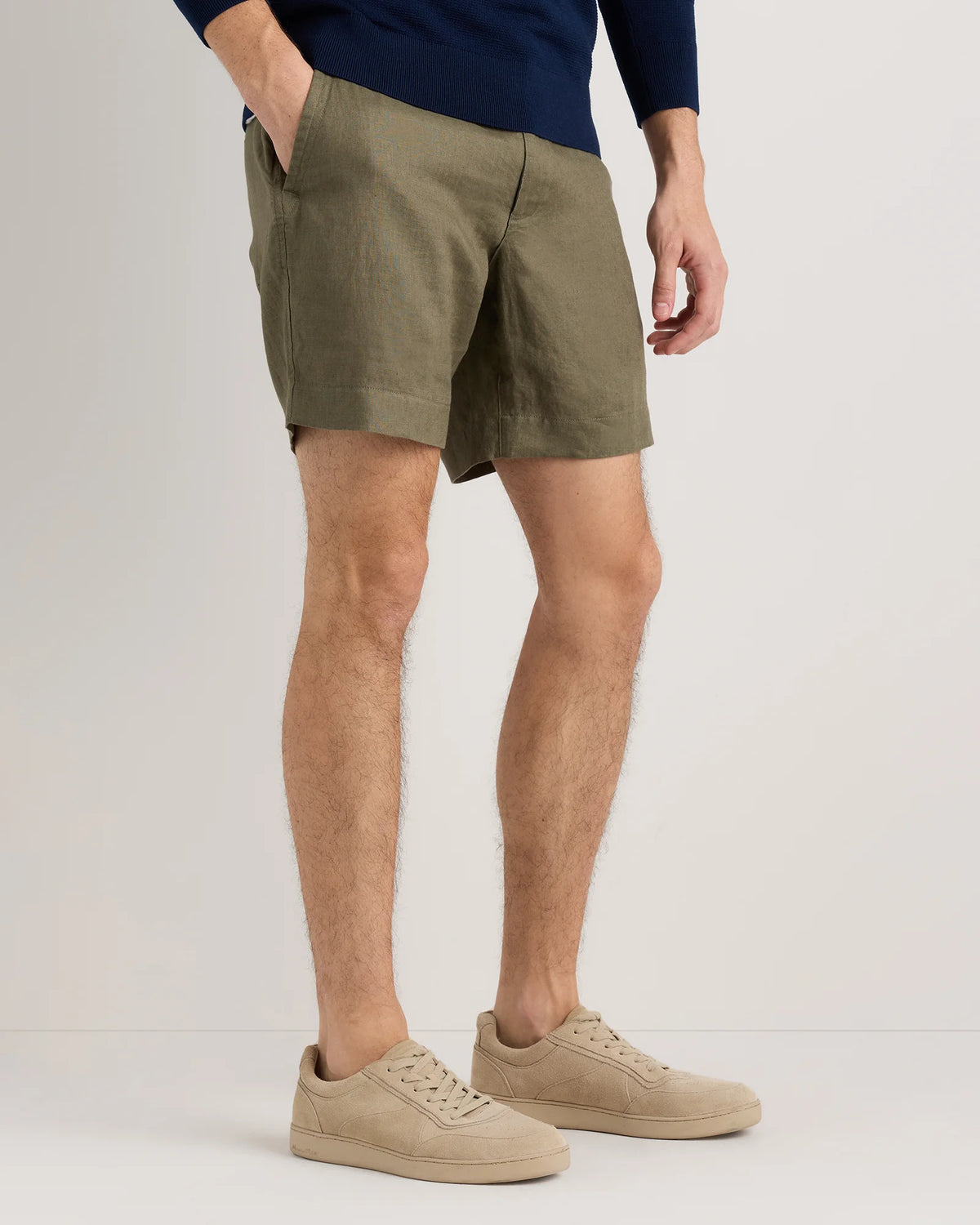 100% European Linen Trouser Shorts - 7" - S / Bayberry Olive