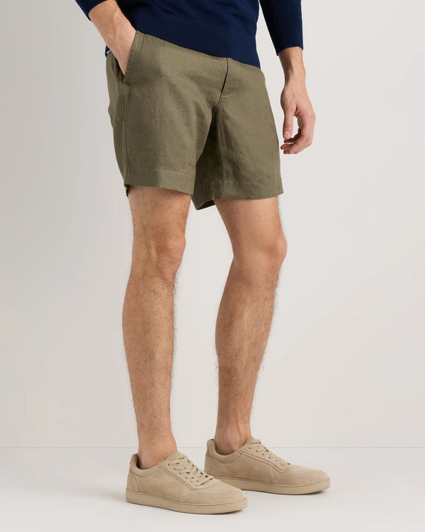 100% European Linen Trouser Shorts - 7" - S / Bayberry Olive