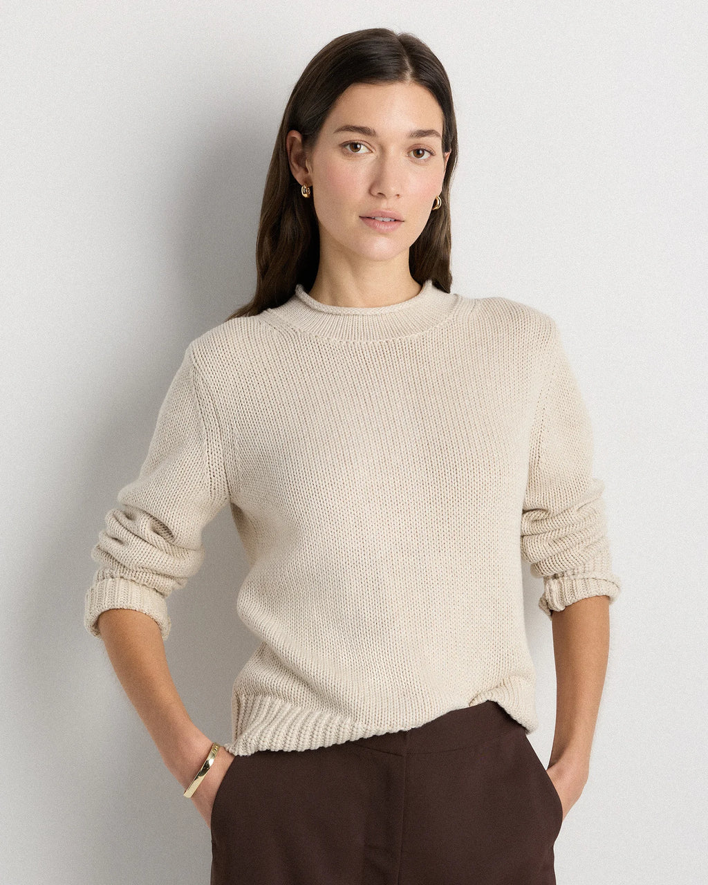 100% Organic Cotton Roll Neck Sweater - XS / Cornflower Mini Stripe