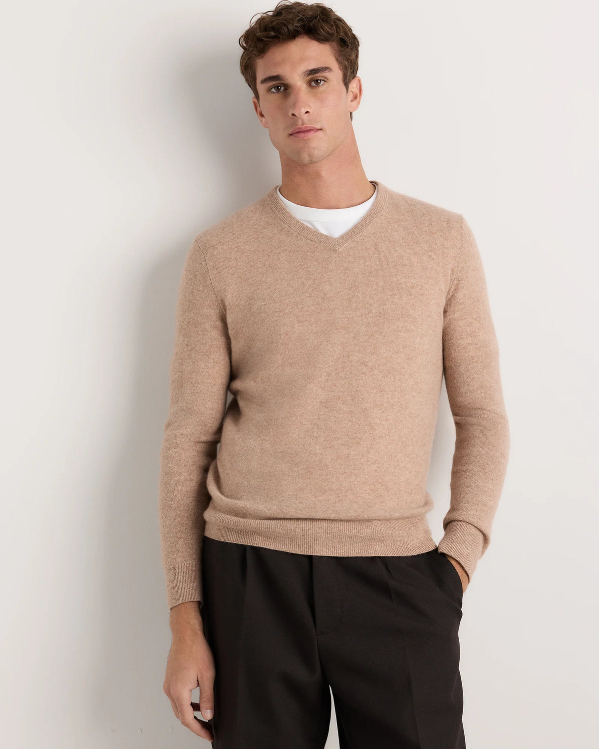 Mongolian Cashmere V-Neck Sweater - S / Oatmeal Main image