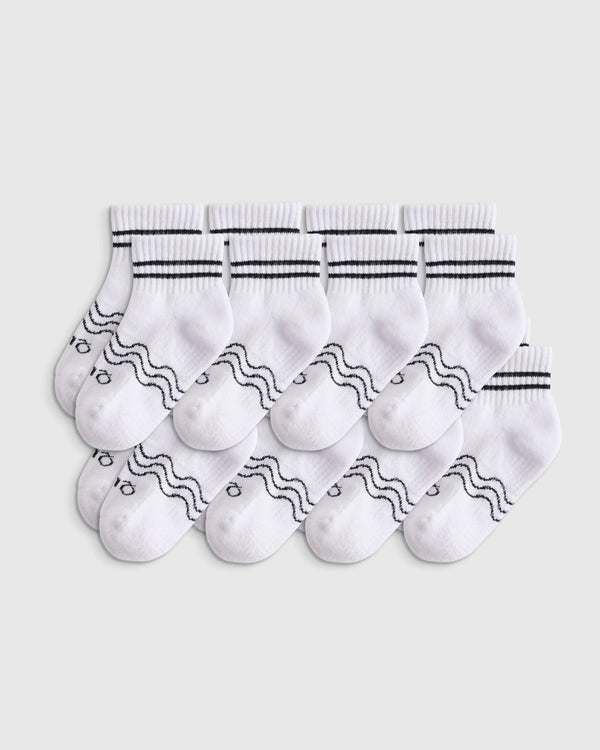 Organic Cotton Quarter Crew Socks 8-Pack - 12M-24M / White/Grey Multi