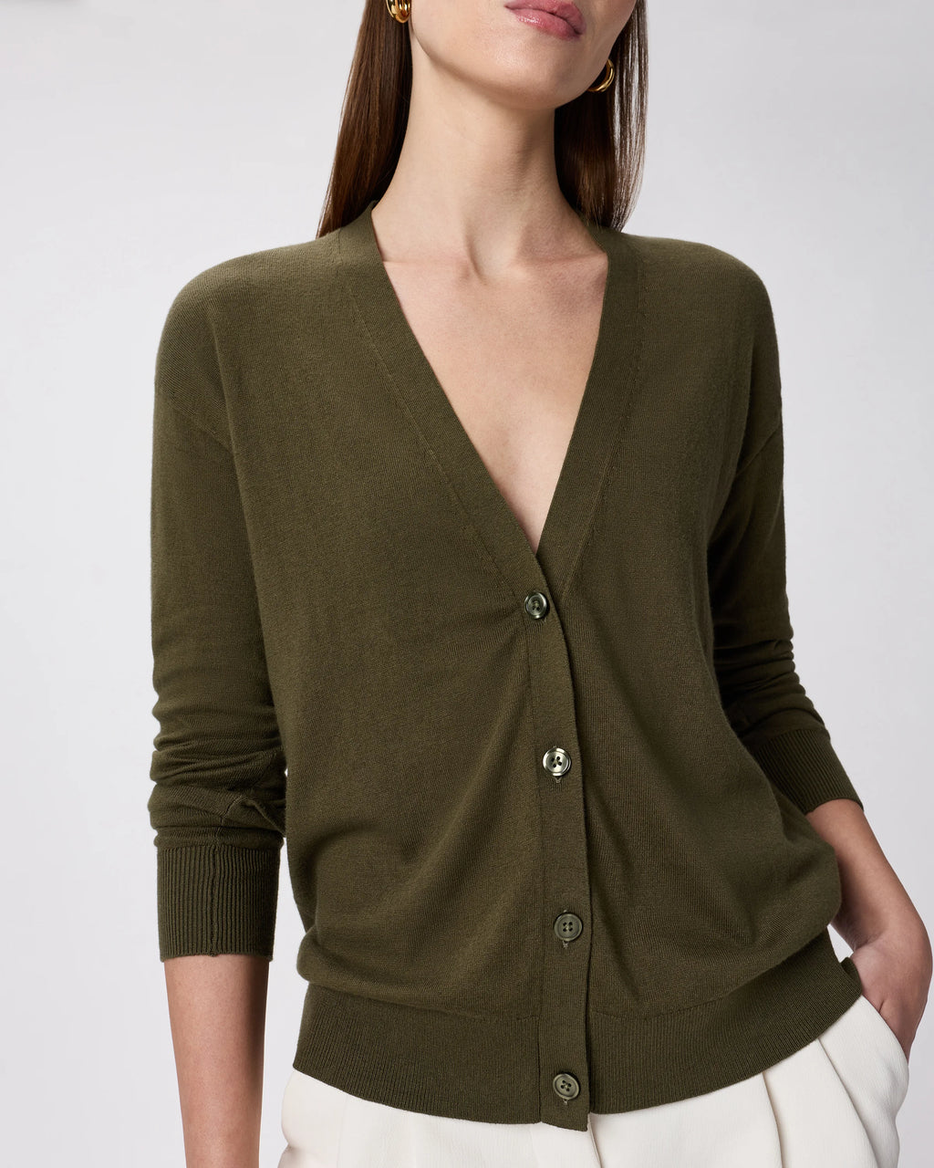 Lightweight Cotton Cashmere Cardigan - XS / Heather Oatmeal