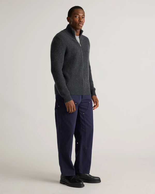 Mongolian Cashmere Fisherman Full Zip Sweater - S / Teak