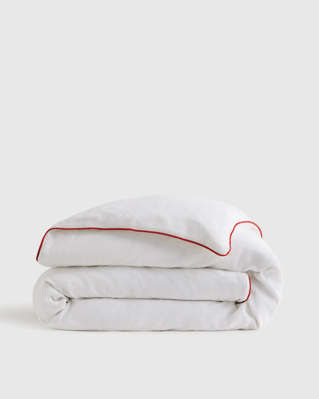 European Linen Piped Duvet Cover - Twin / White/Cherry