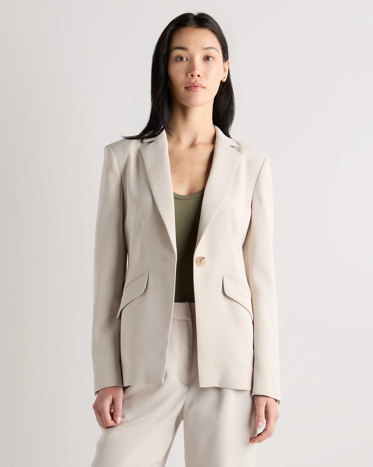 Stretch Crepe Cinched Waist Blazer - XS / Sand Main image