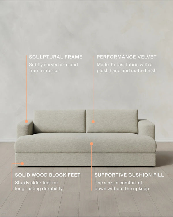 Sierra Curved Arm Sofa in Performance Basketweave - 7ft / Flax
