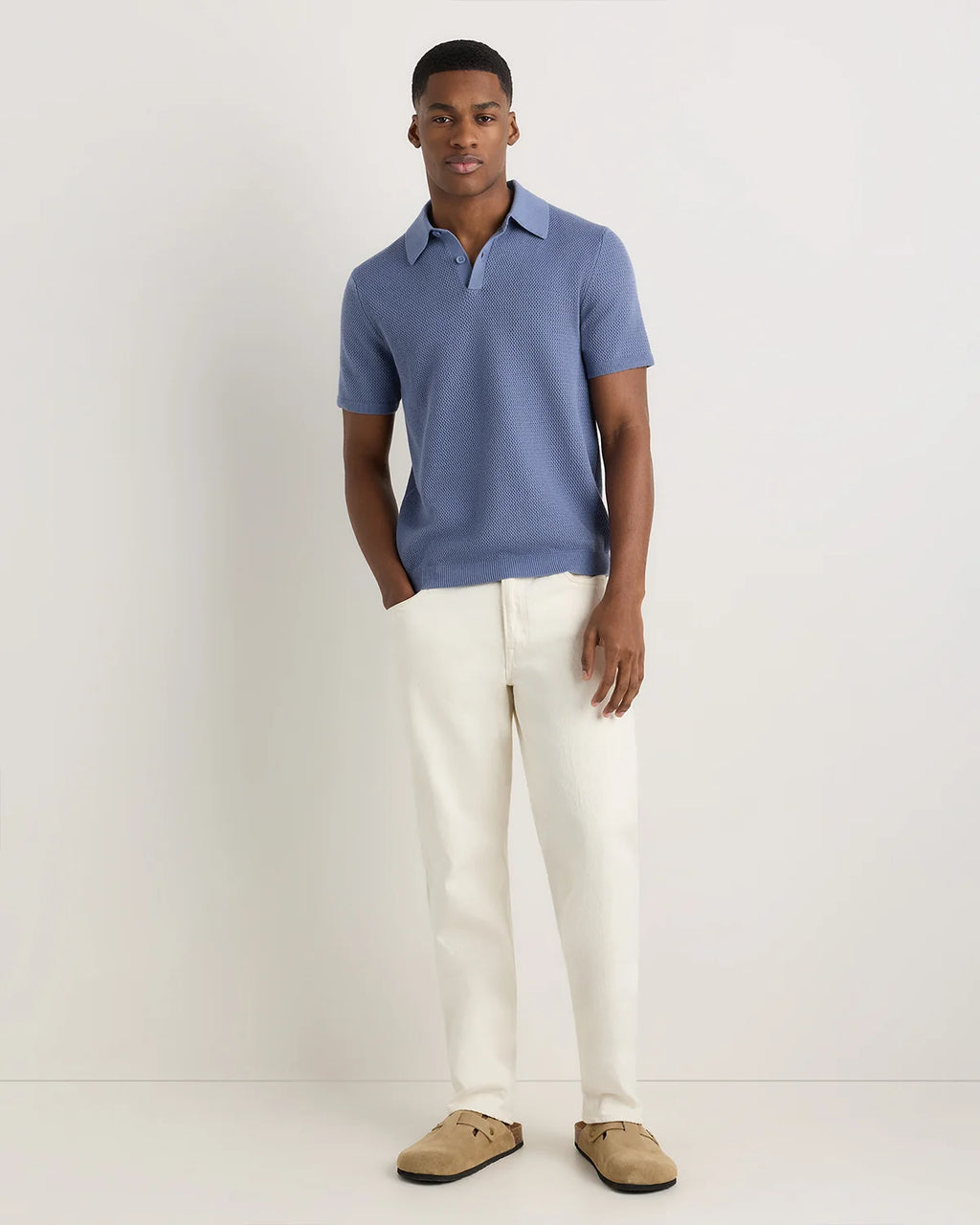 100% Organic Cotton Mesh-Stitch Sweater Polo - XS / Charcoal