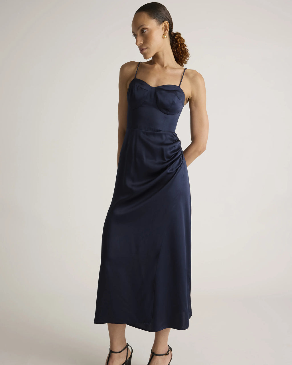 100% Washable Silk Sweetheart Dress - XS / Navy