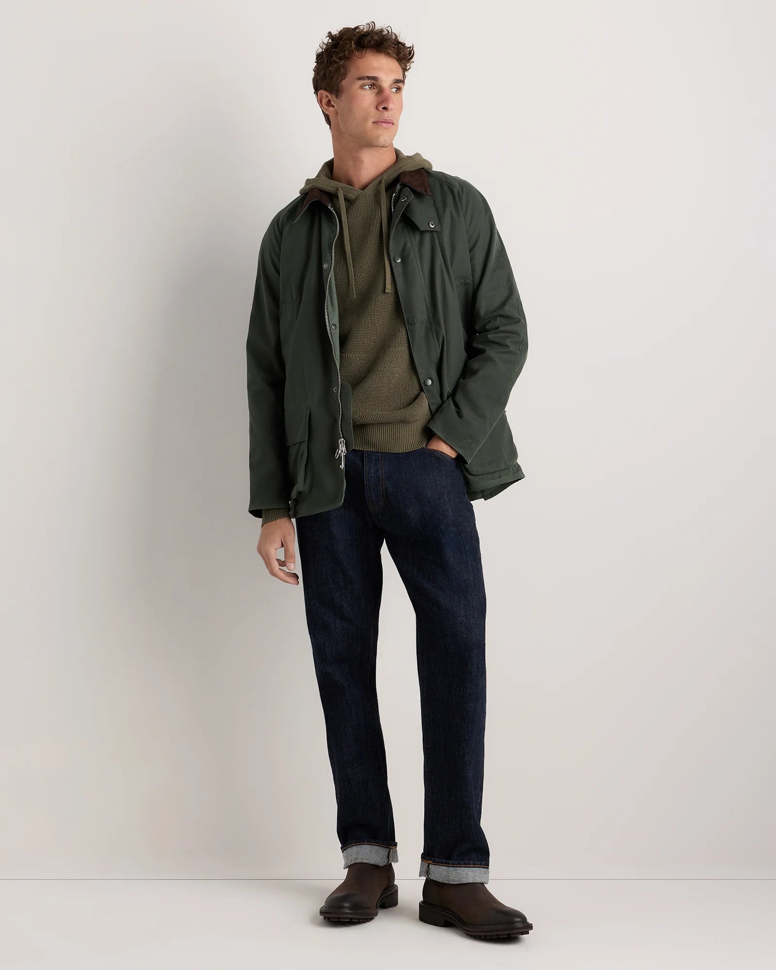 Organic Cotton Cashmere Waffle Hoodie - S / Bayberry Olive Secondary image