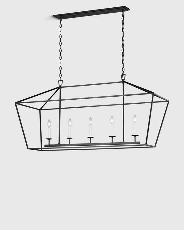 Traditional Steel Linear Lantern Chandelier - One Size / Brass
