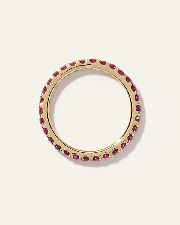 14K Gold Gemstone Pave Eternity Band - 5 / Lab Created Emerald