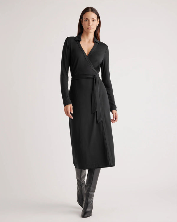 100% Silk Jersey Midi Wrap Dress - XS / Crimson Prism