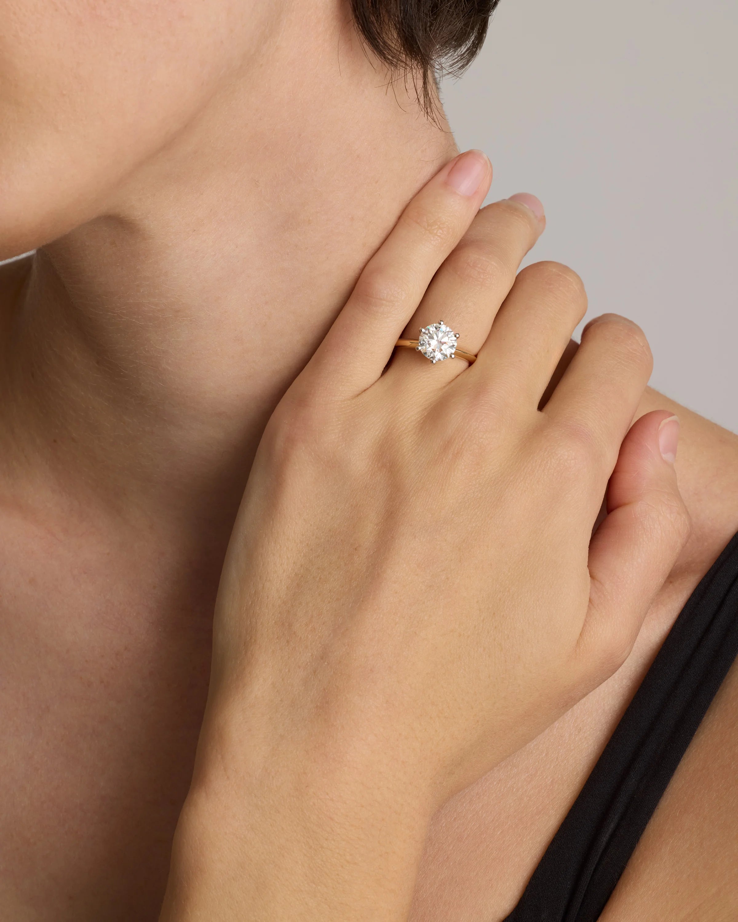 Lab Grown Diamond Round Six Prong Knife Edge Engagement Ring - 2ct - 4 / Yellow Gold Secondary image
