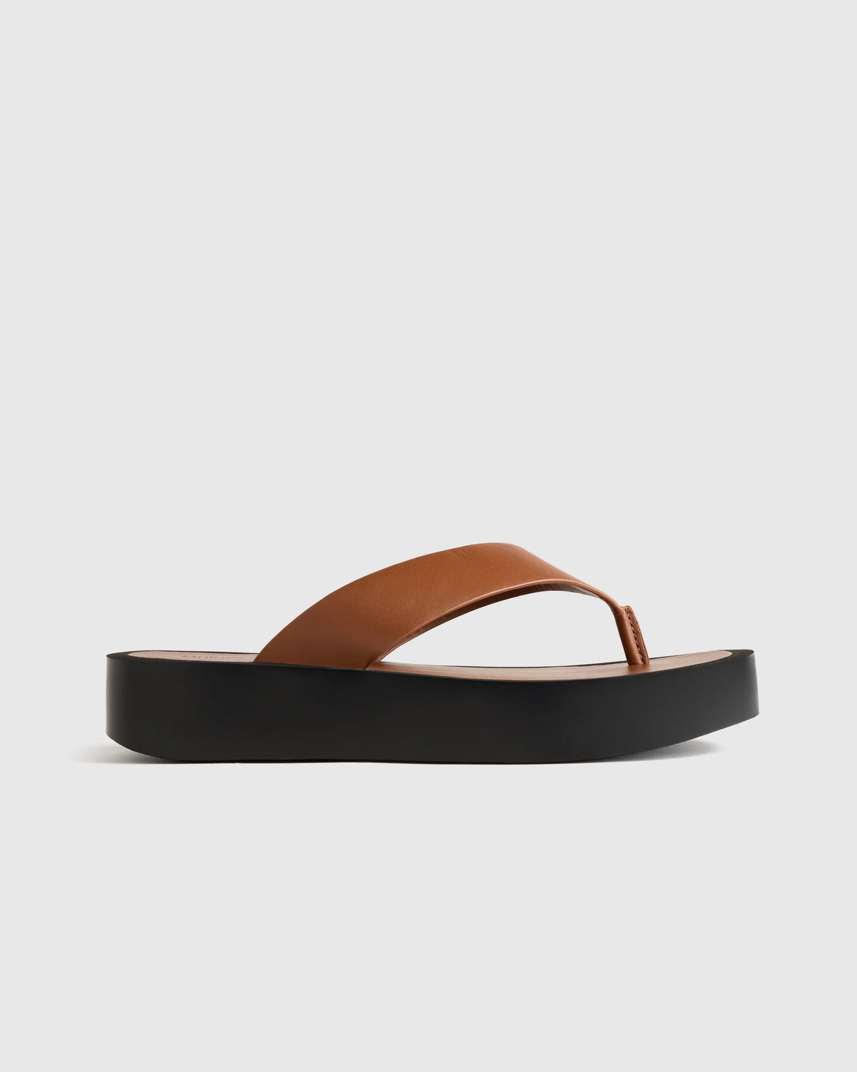 Italian Leather Thong Platform Sandal - 5 / Cognac Main image